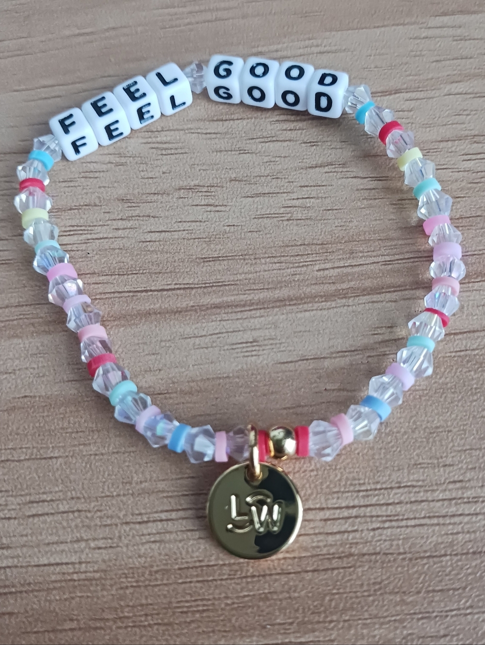Little Words Project Feel Good Beaded Bracelet with Gold LW Charm - Pastel Multi